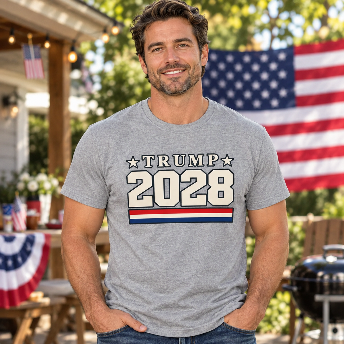Trump 2028 Shirt | Patriotic Varsity Graphic T-Shirt | Unisex Tee