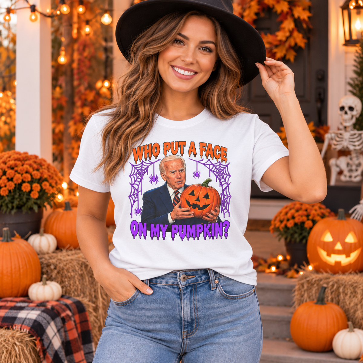 Funny “Who Put a Face on My Pumpkin?” Tee | Joe Biden Halloween Unisex T-Shirt