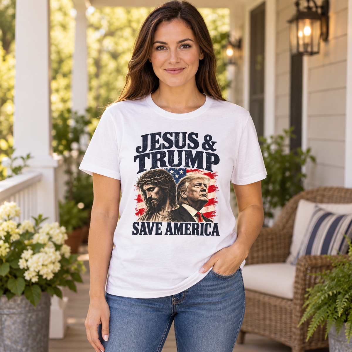 Jesus & Trump Save America Shirt | Patriotic Christian T-Shirt | Unisex Tee — lifestyle mockup