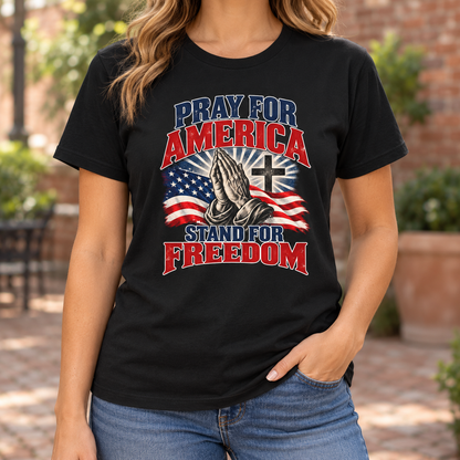 Pray for America Shirt | Stand for Freedom Christian T-Shirt | Unisex Tee — chest close-up