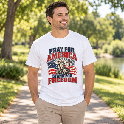 Pray for America Shirt | Stand for Freedom Christian T-Shirt | Unisex Tee — lifestyle mockup