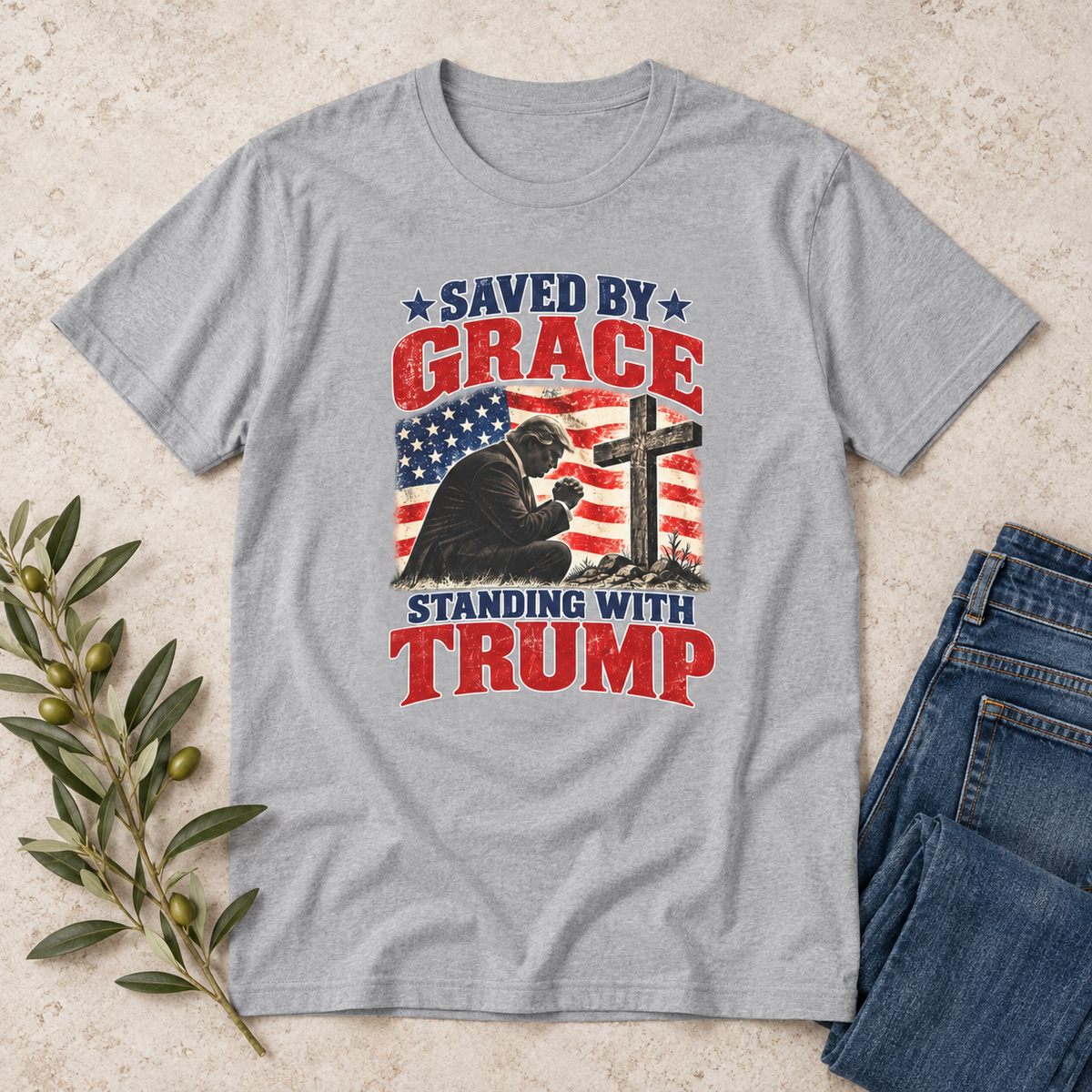 Saved by Grace Standing with Trump Shirt | Christian Patriotic T-Shirt | Unisex Tee — shirt-only mockup