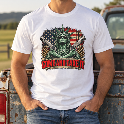 come and take it shirt male chest close-up
