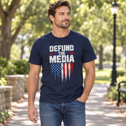 Defund the Media American flag unisex shirt lifestyle view