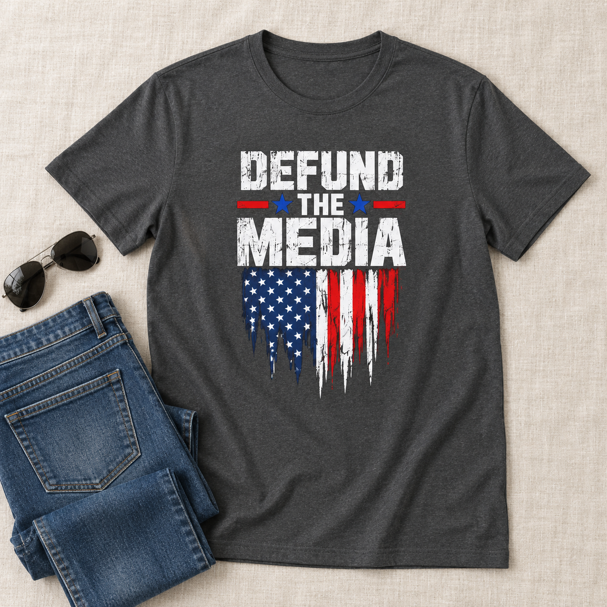 Defund the Media American flag unisex shirt shirt-only styled view