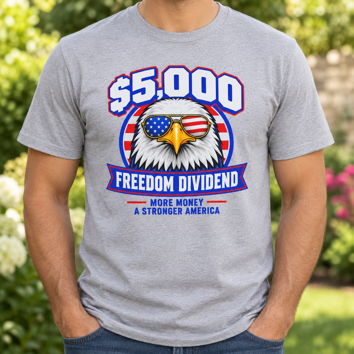 Freedom Dividend eagle shirt in Gray, chest close-up