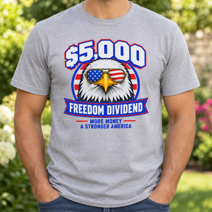 Freedom Dividend eagle shirt in Gray, chest close-up