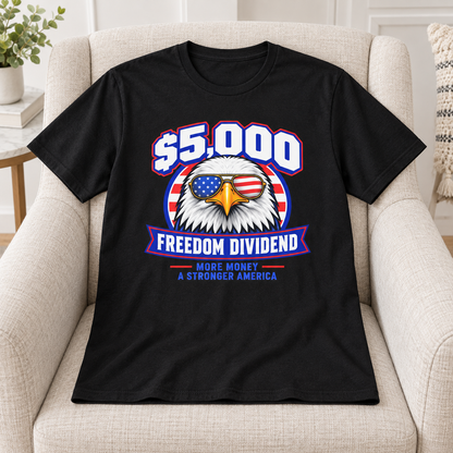 Freedom Dividend eagle shirt in Black, shirt-only product mockup
