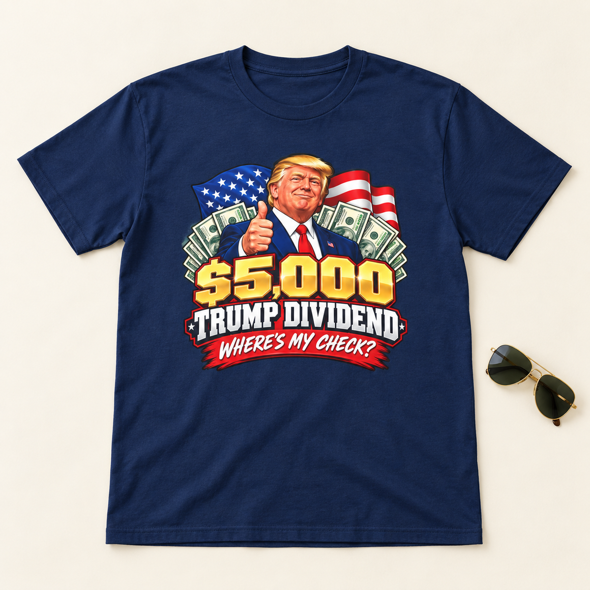Where’s My Check Trump Dividend shirt in Navy Blue, shirt-only product mockup