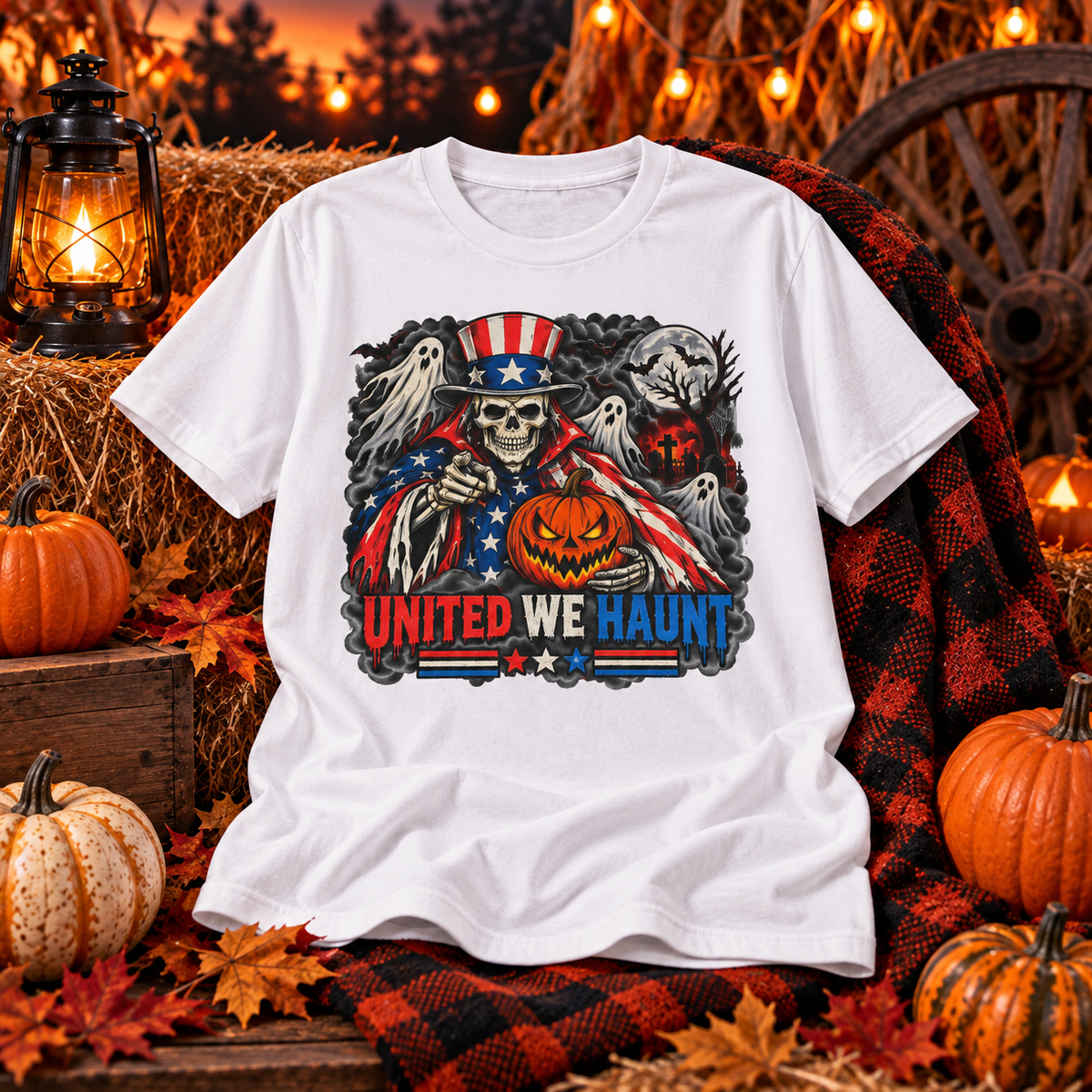 United We Haunt Halloween Shirt | Patriotic Skeleton T-Shirt | Unisex Tee