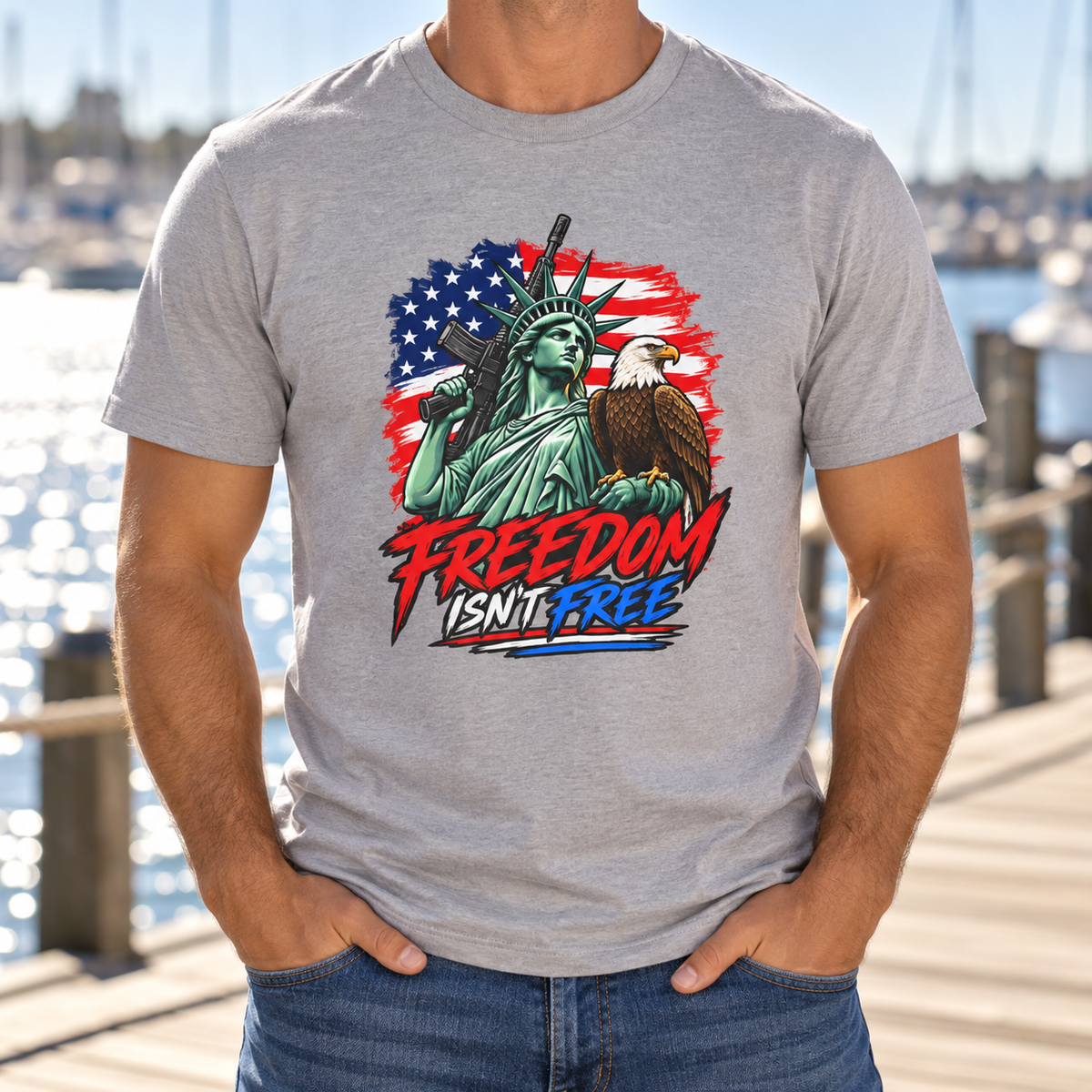 freedom isnt free shirt male chest close-up