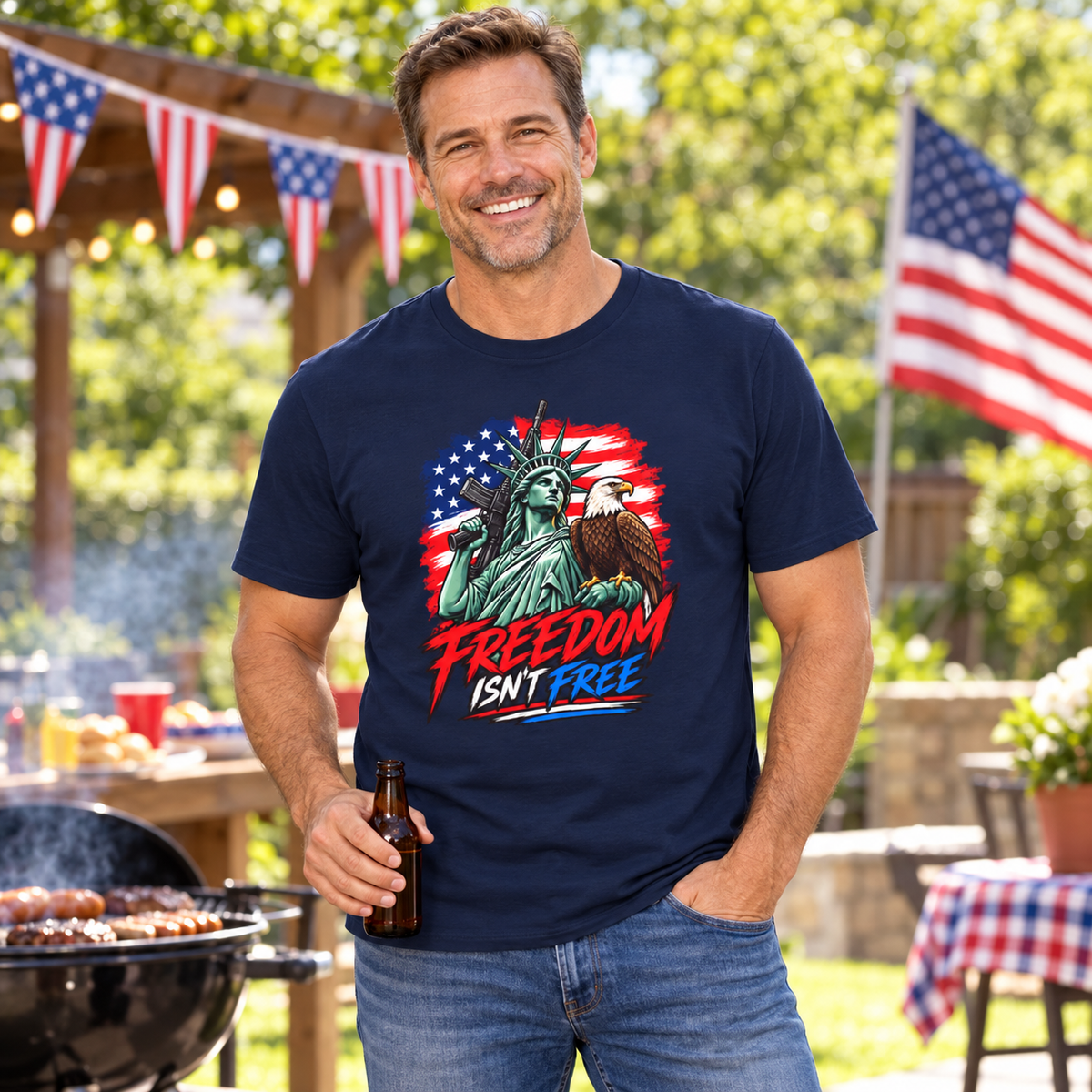 freedom isnt free shirt male lifestyle mockup