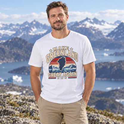 Make Greenland Great Again vintage Arctic map shirt in White, lifestyle view