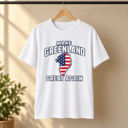 Make Greenland Great Again American flag map shirt in White, shirt-only product view