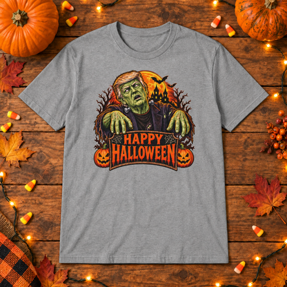 Trump Frankenstein Halloween Shirt in Gray, wood Halloween mockup