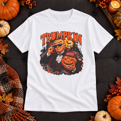 Trumpkin Halloween Shirt in White, no-person Halloween mockup