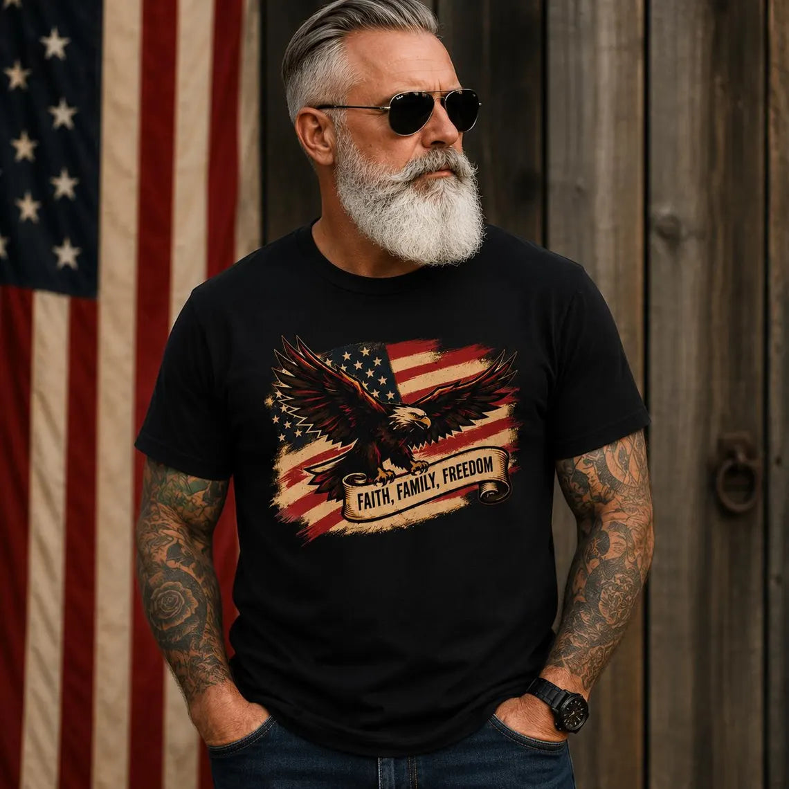 Faith, Family, Freedom | Patriotic American Eagle Tee | Unisex T-Shirt