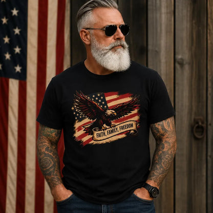 Faith, Family, Freedom | Patriotic American Eagle Tee | Unisex T-Shirt
