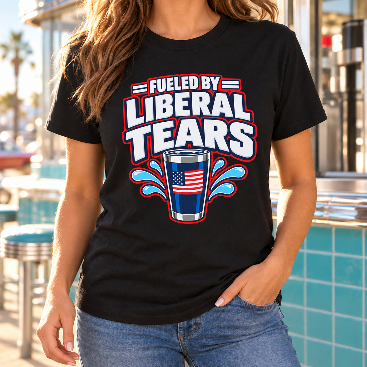 Fueled by Liberal Tears Tumbler Shirt in Black, faceless chest close-up