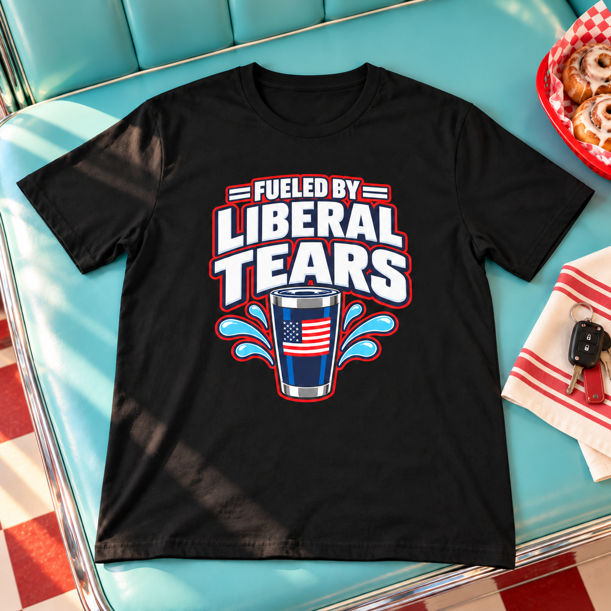 Fueled by Liberal Tears Tumbler Shirt in Black, shirt-only lifestyle mockup