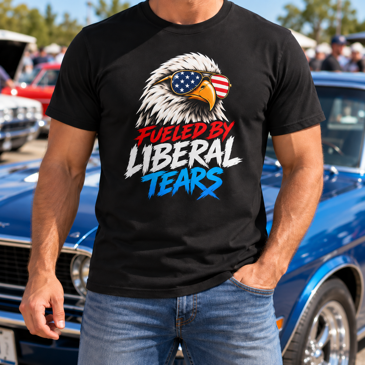 Fueled by Liberal Tears Eagle Shirt in Black, faceless chest close-up