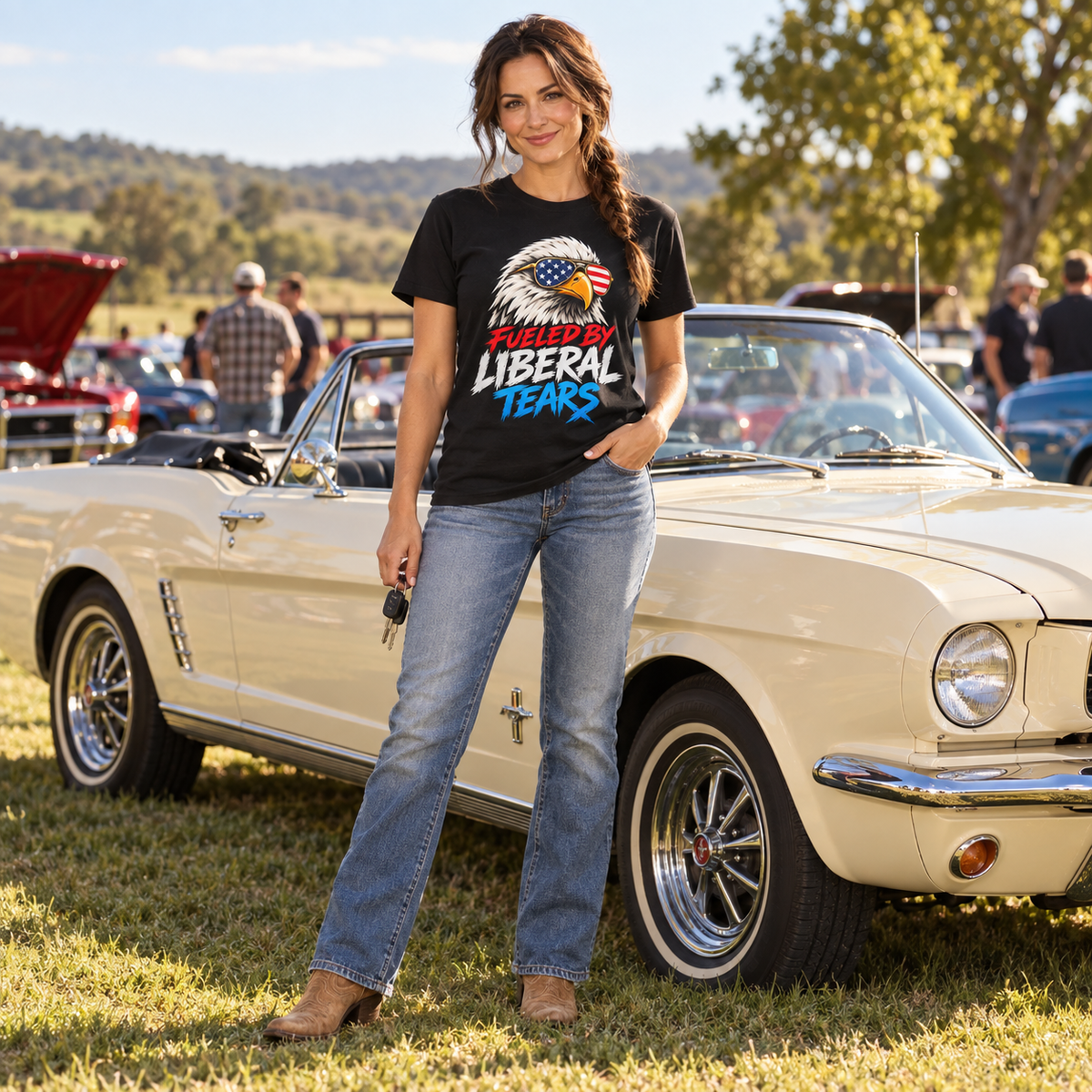 Fueled by Liberal Tears Eagle Shirt in Black, full-body lifestyle mockup