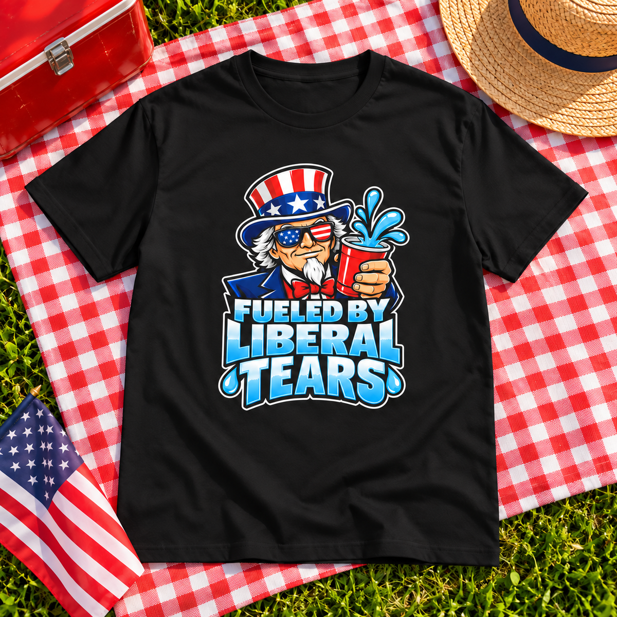 Fueled by Liberal Tears Uncle Sam Shirt in Black, shirt-only lifestyle mockup