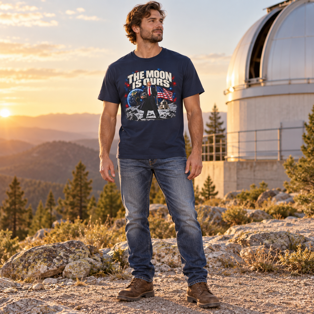 The Moon Is Ours Navy T-shirt full-body mockup