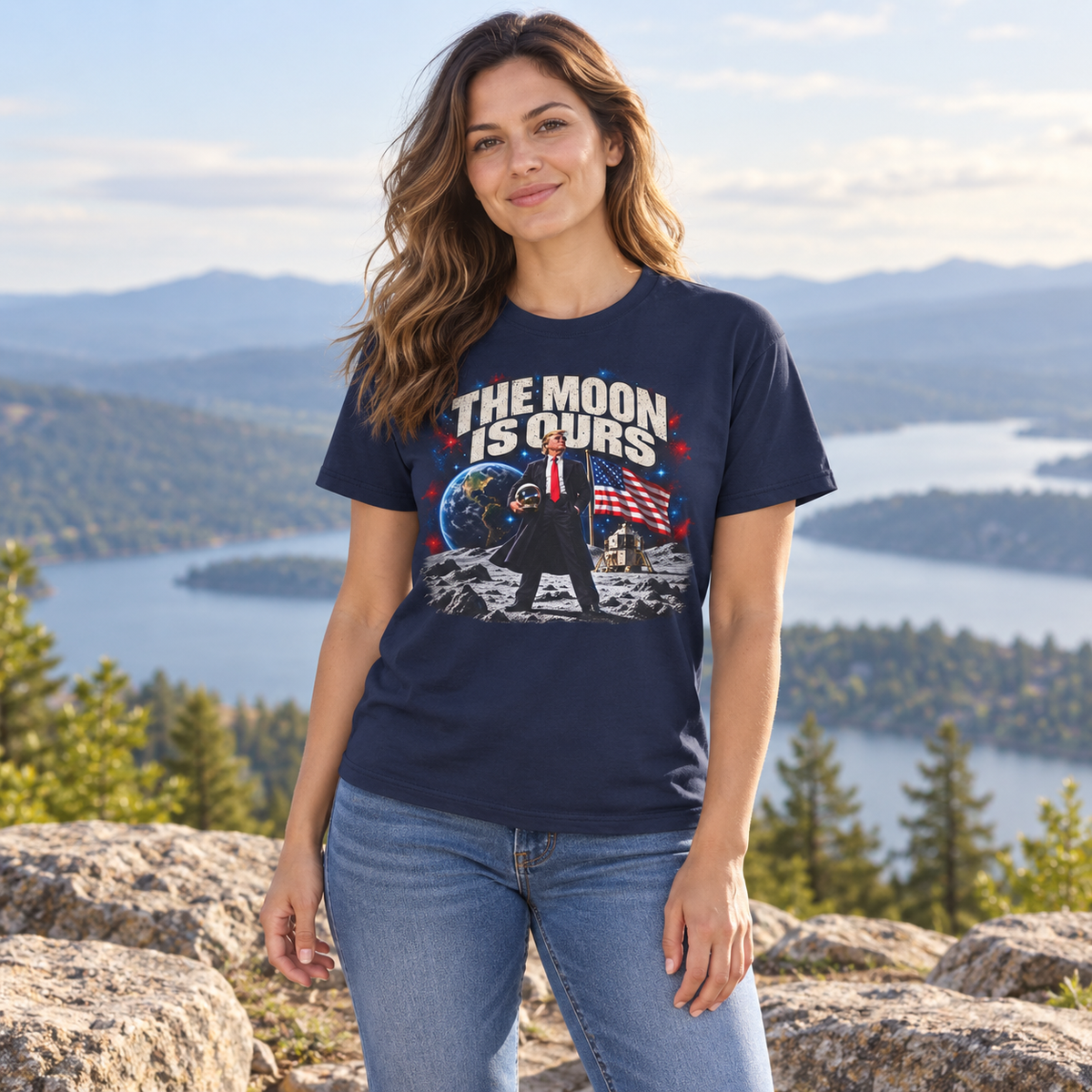 The Moon Is Ours Navy T-shirt lifestyle mockup