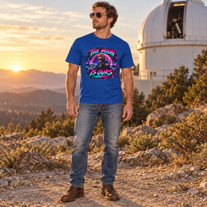The Moon Is Ours neon pilot Royal T-shirt full-body mockup