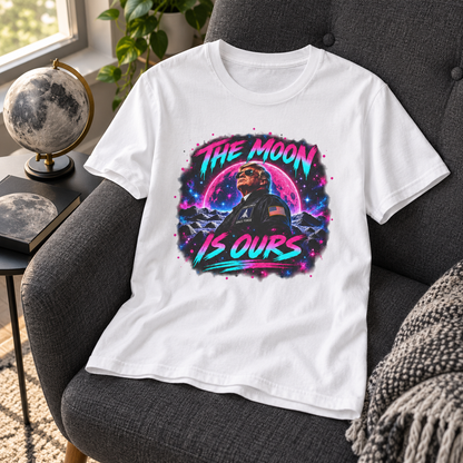 The Moon Is Ours neon pilot White T-shirt chair mockup