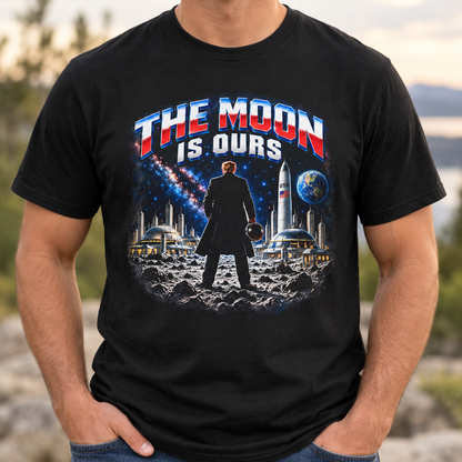 The Moon Is Ours moon base Black T-shirt chest mockup