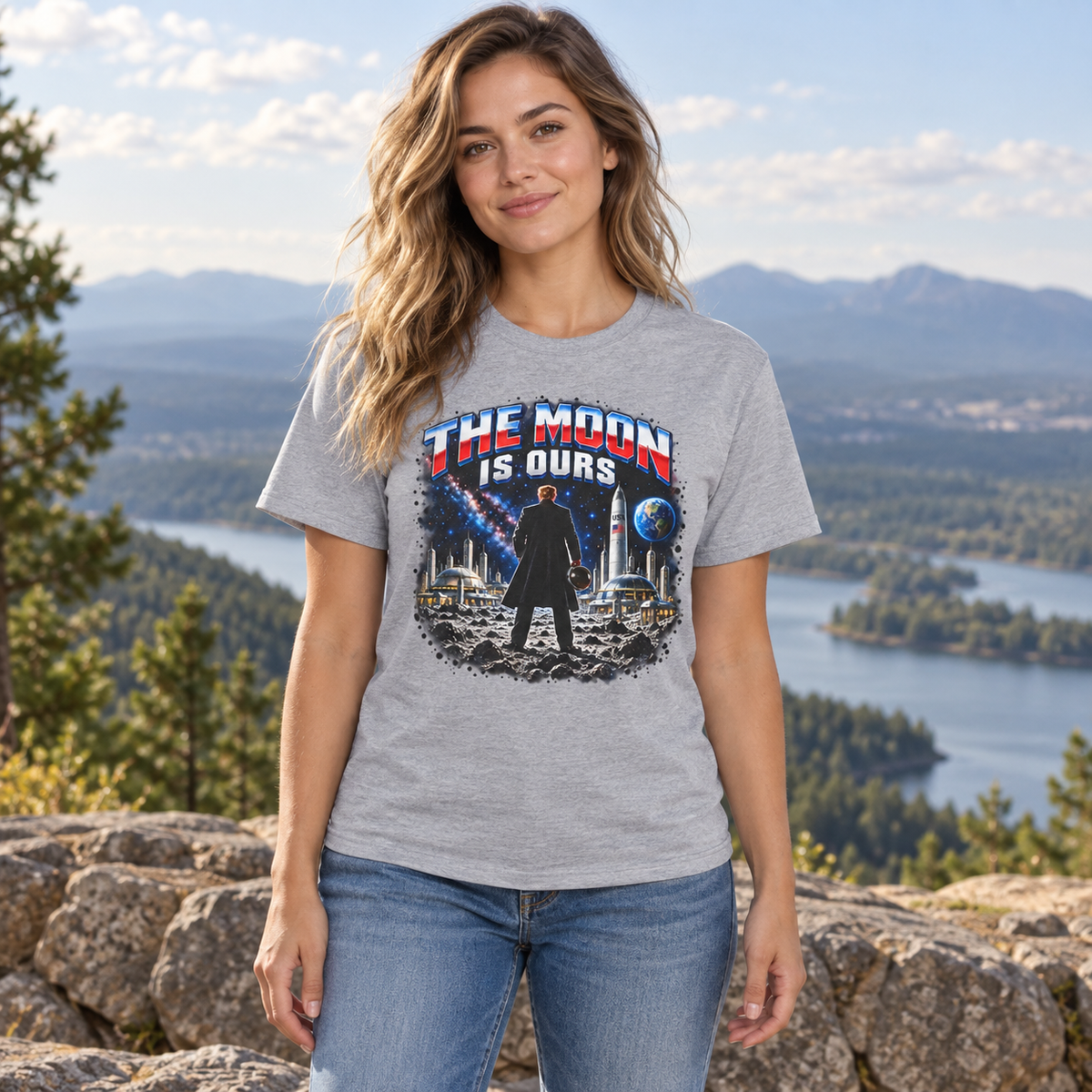 The Moon Is Ours moon base Sport Grey T-shirt lifestyle mockup