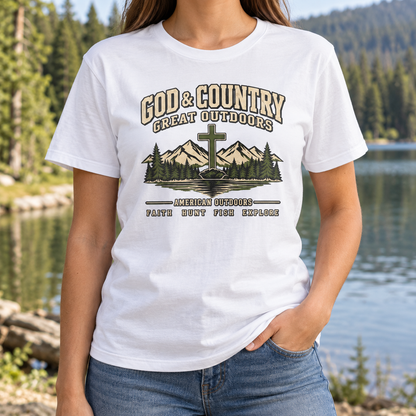 God & Country Outdoors Shirt — chest close-up