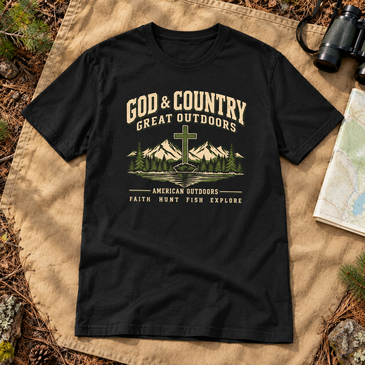 God & Country Outdoors Shirt — shirt-only mockup
