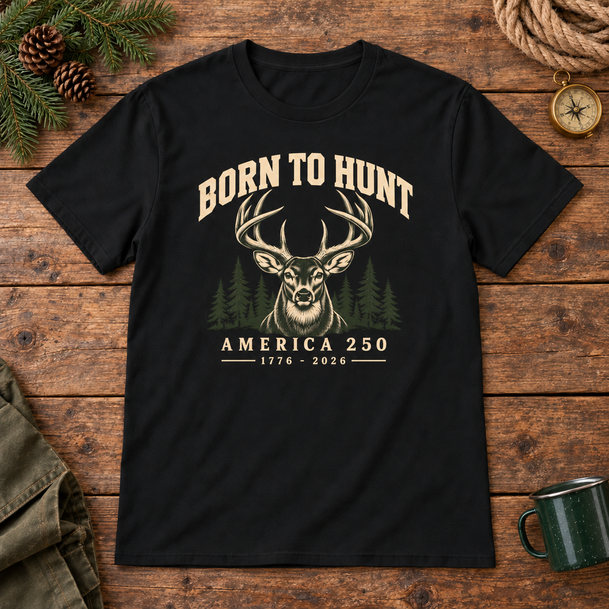 Born to Hunt Shirt — Black outdoor wooden background