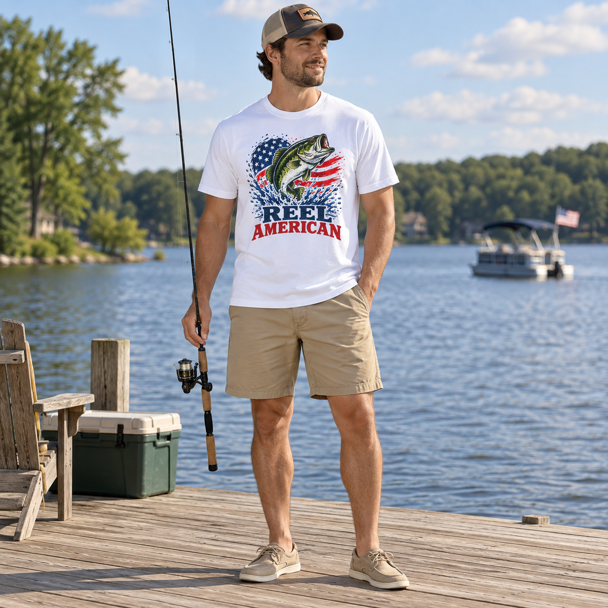 Reel American Fishing in White, full body outfit