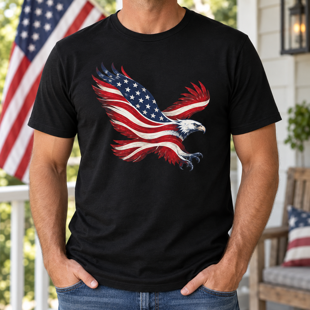 American Flag Eagle in Black, chest detail