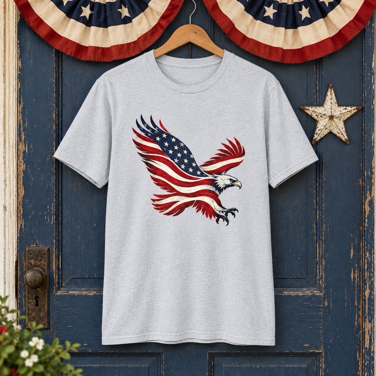 American Flag Eagle in Gray, shirt display