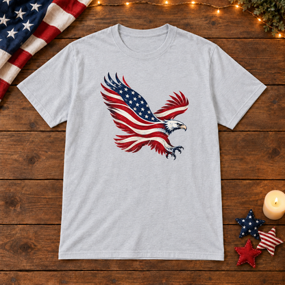 American Flag Eagle in Gray, patriotic wooden flat lay
