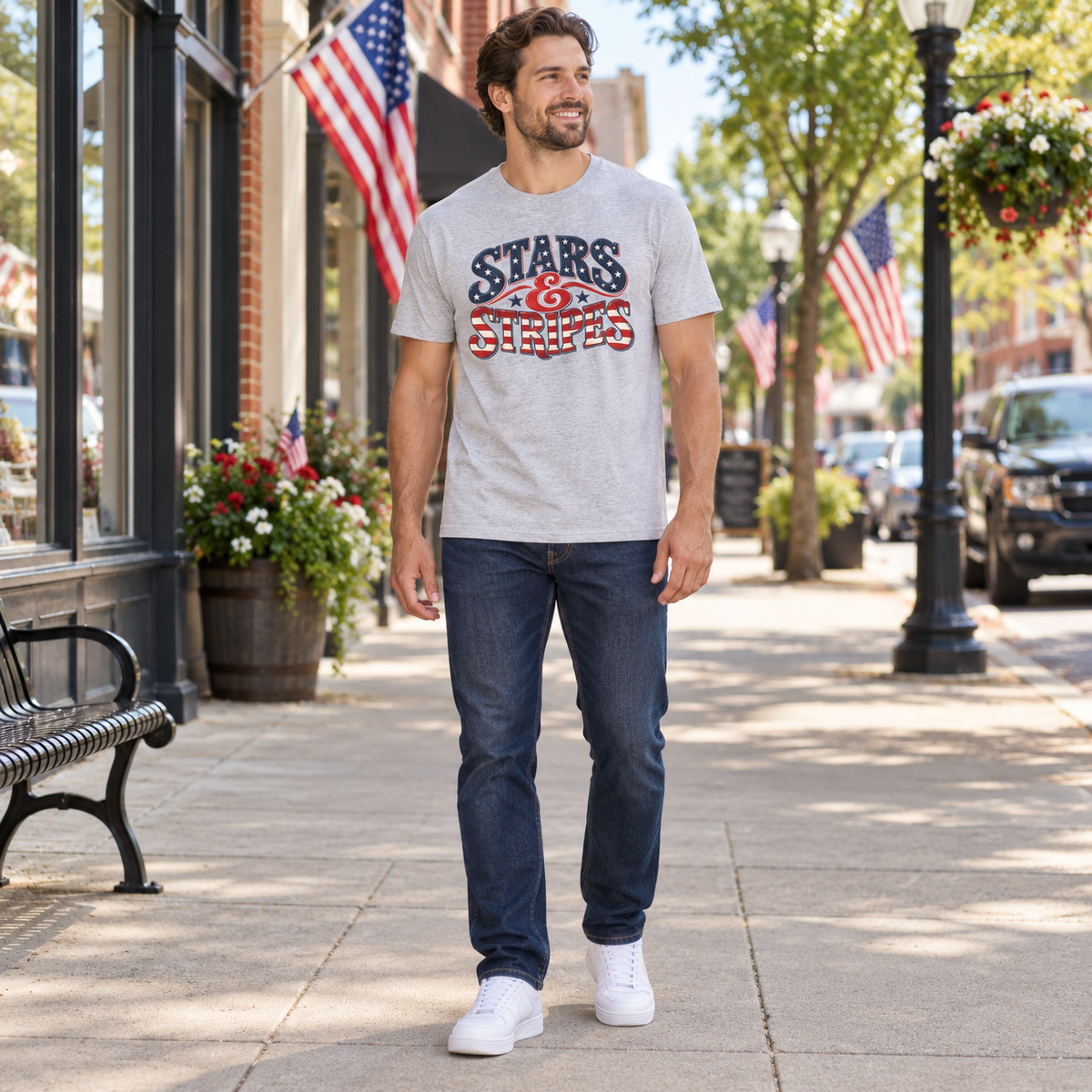 Stars & Stripes in Gray, full body outfit