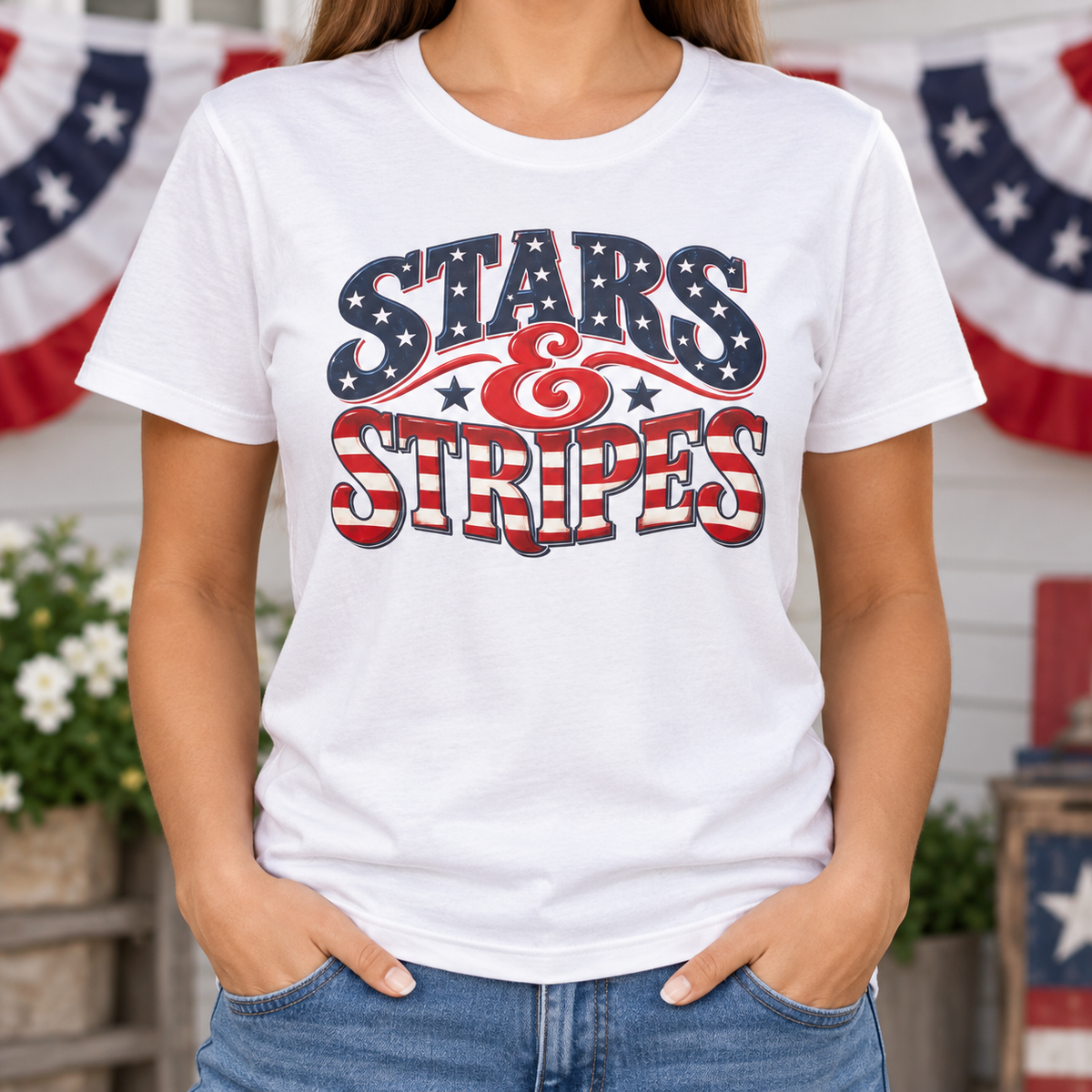 Stars & Stripes in White, chest detail