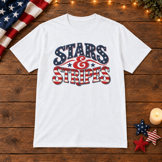 Stars & Stripes in White, patriotic wooden flat lay