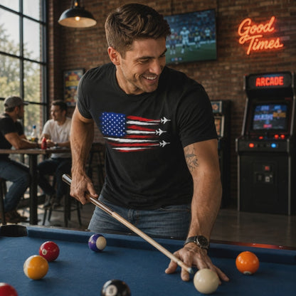Patriotic Jet Flyover T-Shirt | American Flag Fighter Jets Graphic Unisex Tee