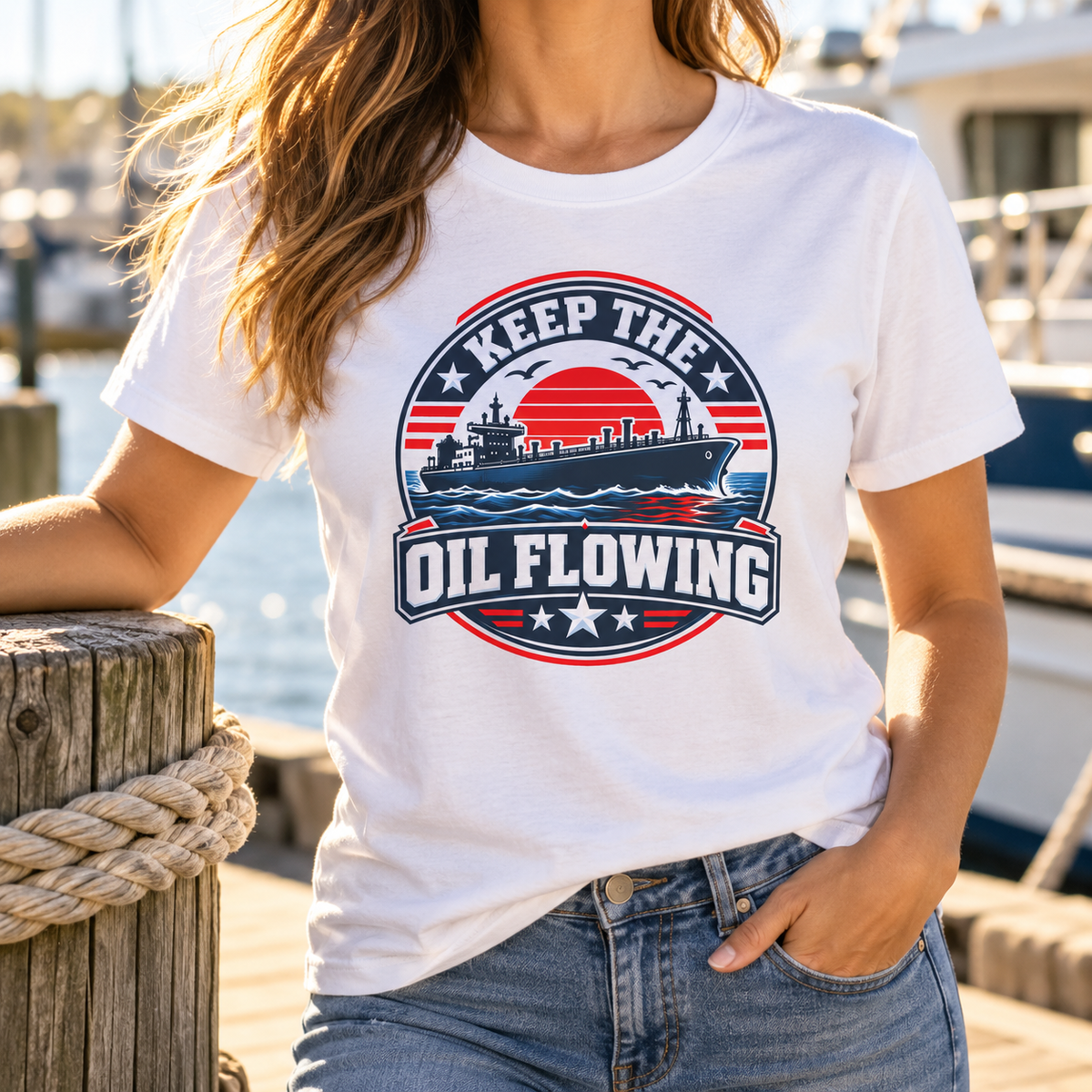 Keep the Oil Flowing Shirt — Chest close-up