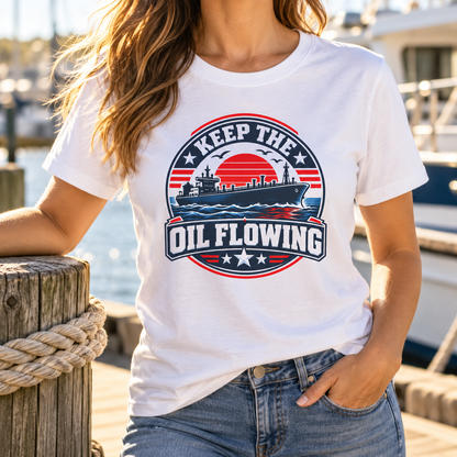 Keep the Oil Flowing Shirt — Chest close-up