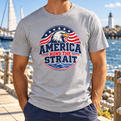 America Runs the Strait Shirt — Chest close-up