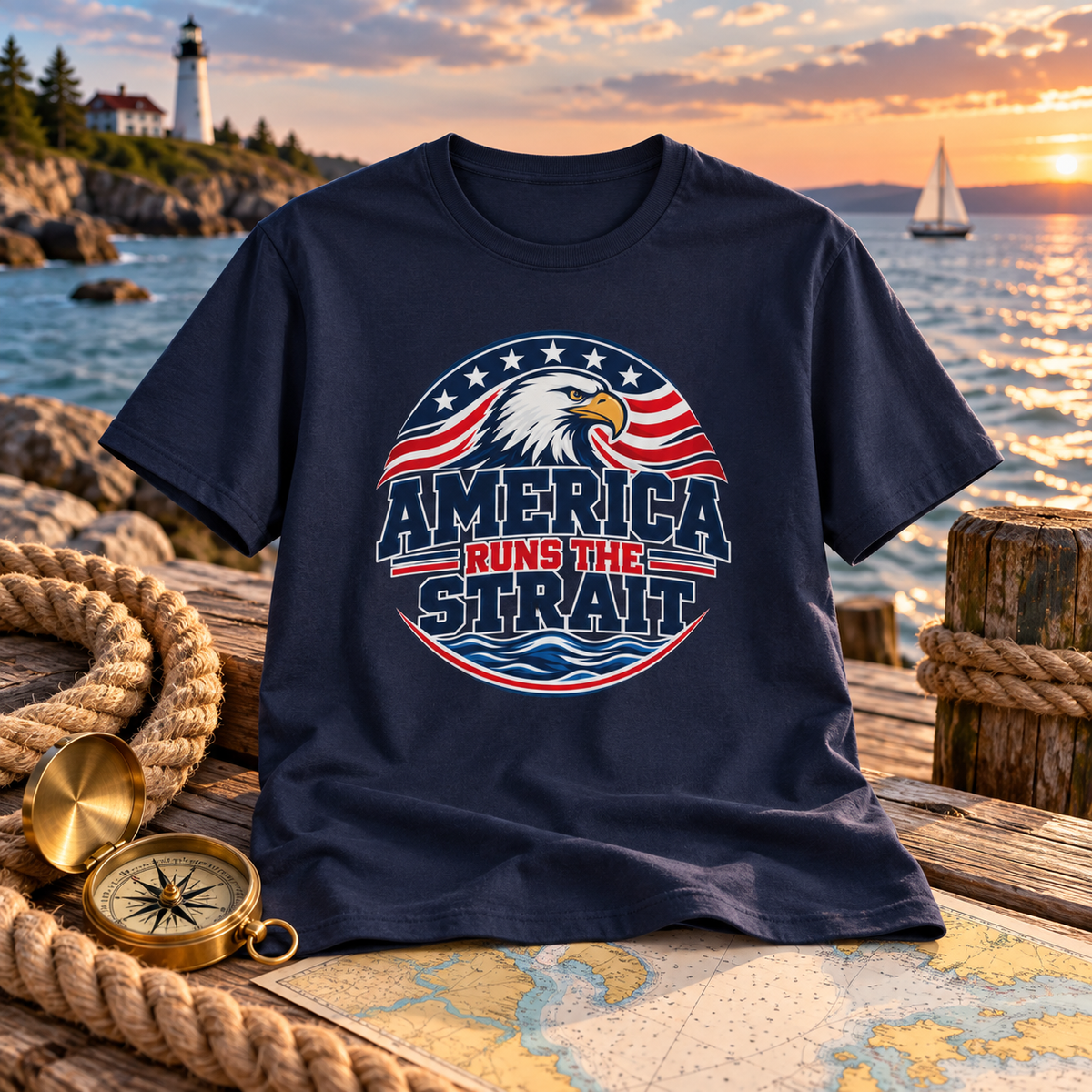 America Runs the Strait Shirt — Shirt-only staged mockup