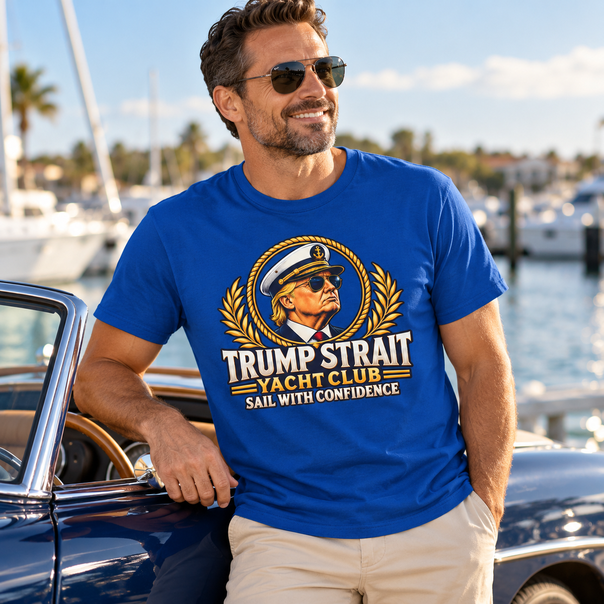 Royal Blue Trump Strait Yacht Club T-shirt — additional lifestyle scene