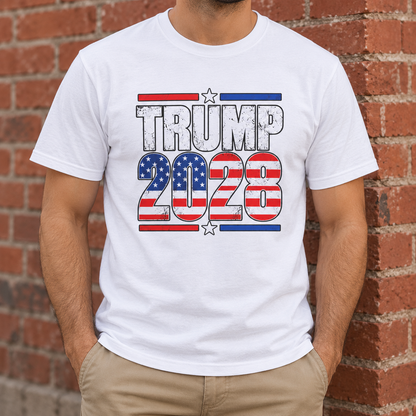 Trump 2028 T-Shirt in White, torso model mockup
